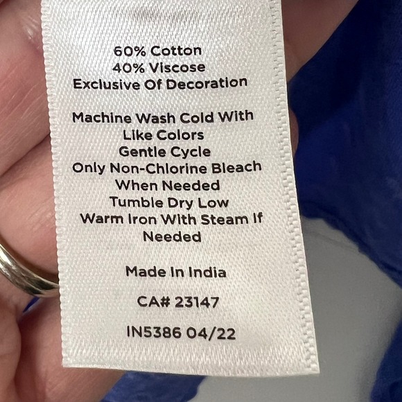 Talbots 2X Plus Blue Textured Smocked Blouse Cotton Viscose Coastal Swiss Dot - Picture 4 of 12